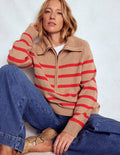Lucy Half-zip Jumper-Camel Melange, Red Stripe