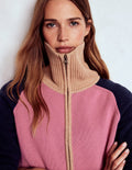 Pull Lucy partiellement zippé-Bruyère rose, bleu marine