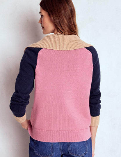 Lucy Pullover mit Halbreißverschluss-Rosa Heidekraut, Marineblau-4