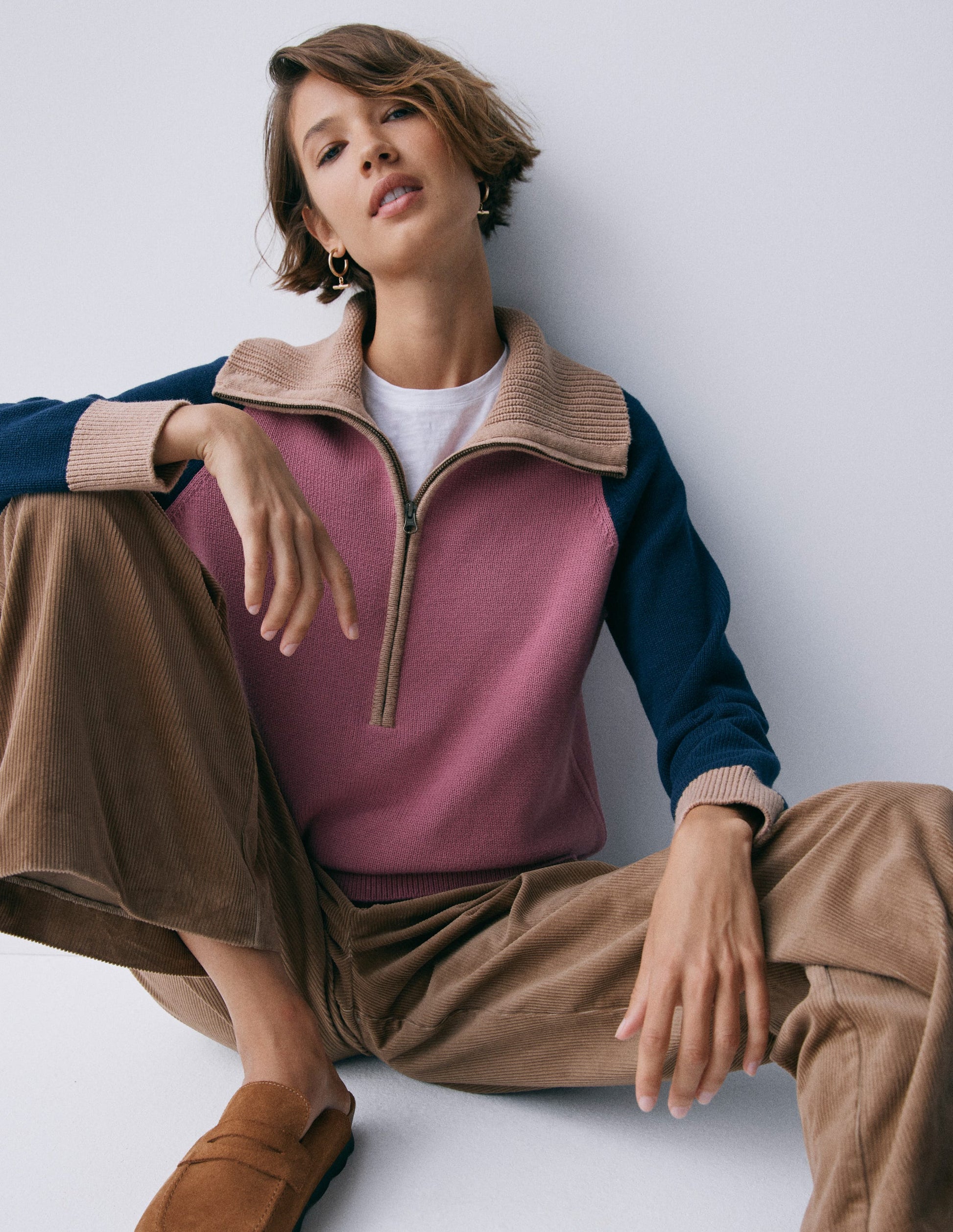 Lucy Pullover mit Halbreißverschluss-Rosa Heidekraut, Marineblau-1