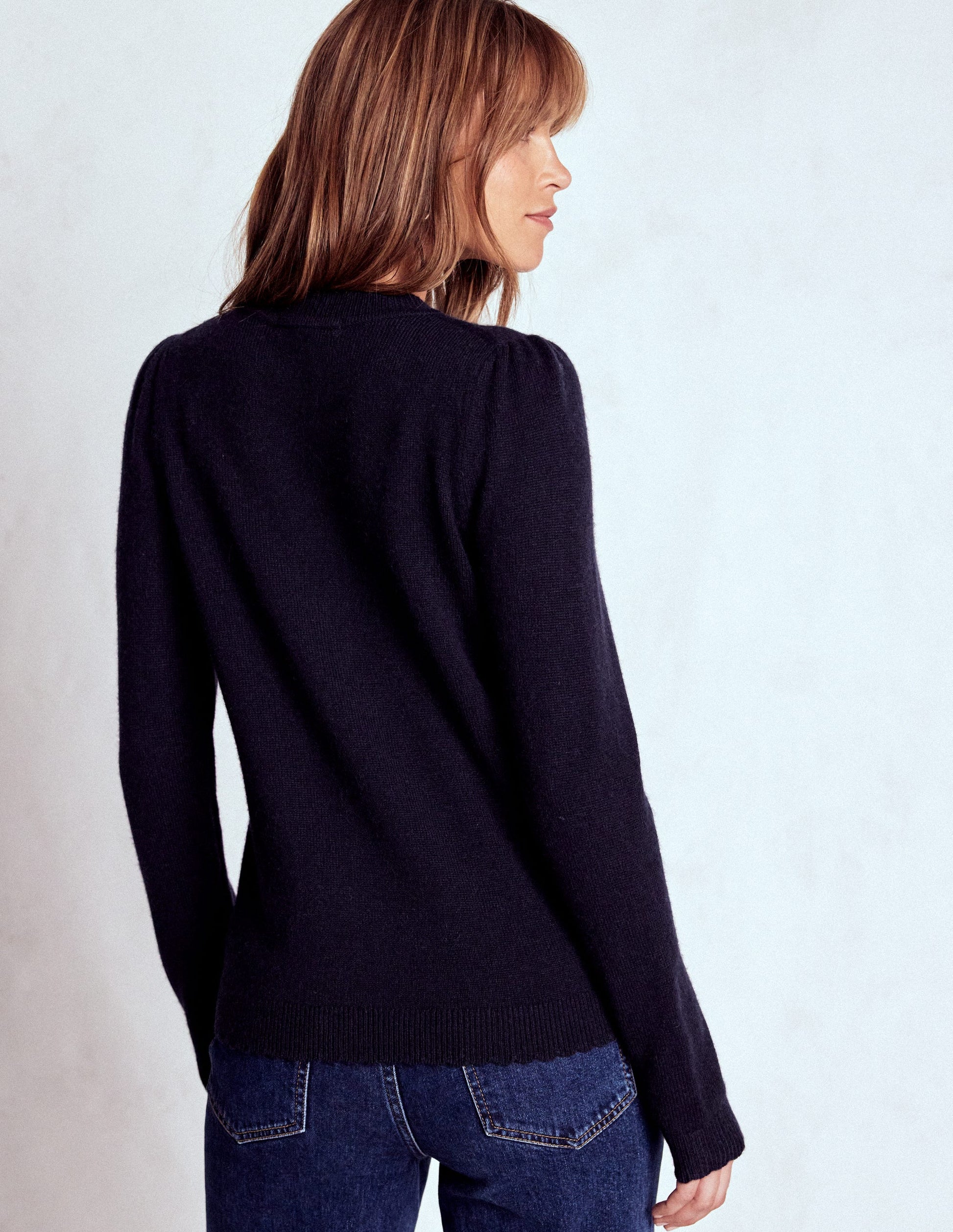 Elizabeth Verzierte Strickjacke-Marineblau, Blütenverzierung-4