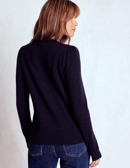 Elizabeth Verzierte Strickjacke-Marineblau, Blütenverzierung-4