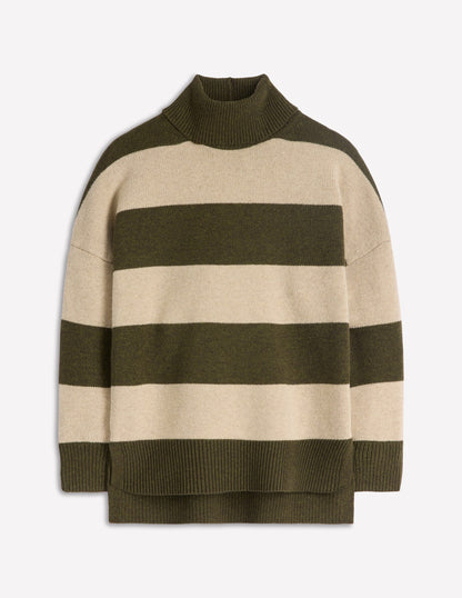 Polly Merino Roll Neck Jumper-Marsh, Linen Stripe-6