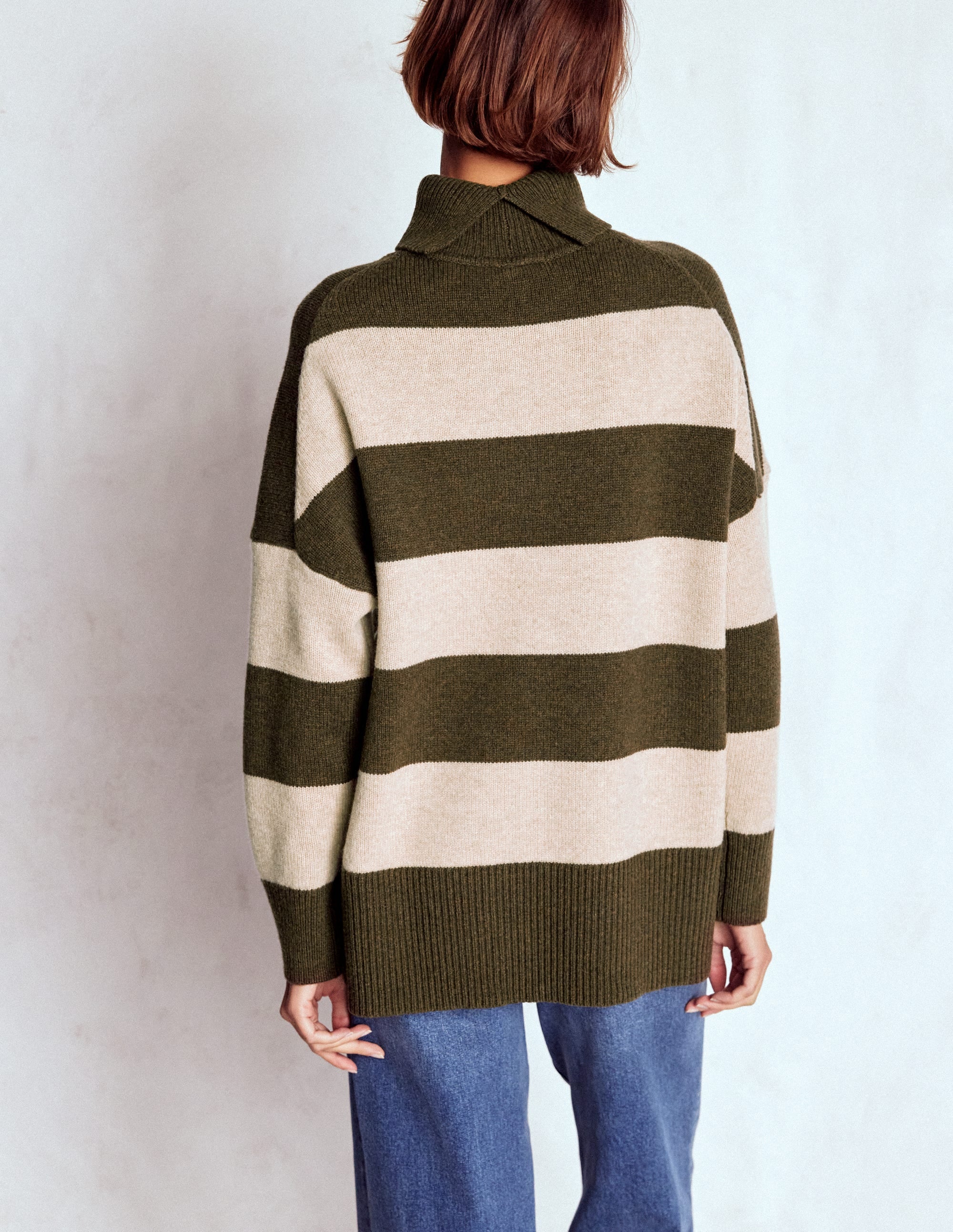 Polly Merino-Rollkragenpullover-Moor, Leinen Streifen - Image 3