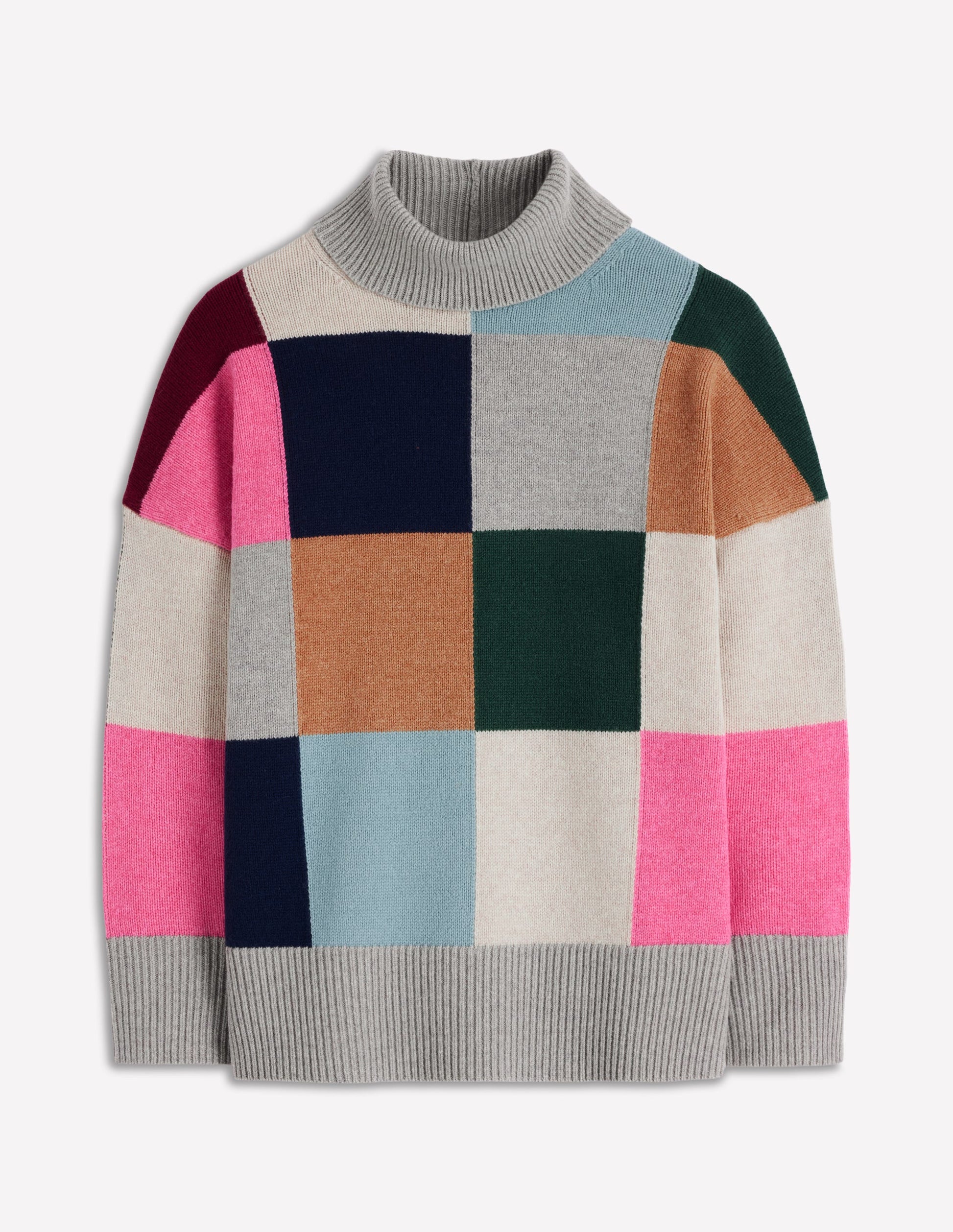 Polly Merino-Rollkragenpullover-Blaugrau Meliert mit Karos-7