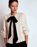 Samt-Strickjacke mit Zopfmuster und Schleife-Gold Glitzer