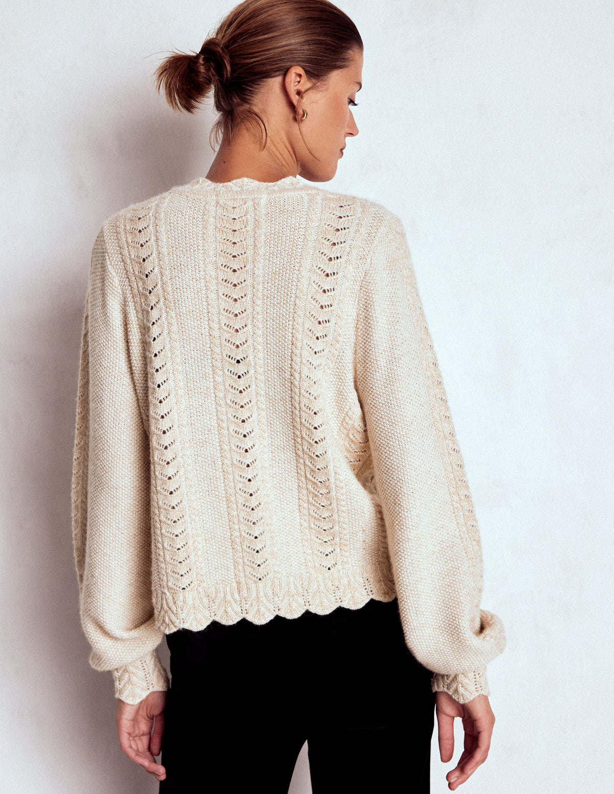 Samt-Strickjacke mit Zopfmuster und Schleife-Gold Glitzer - Image 3