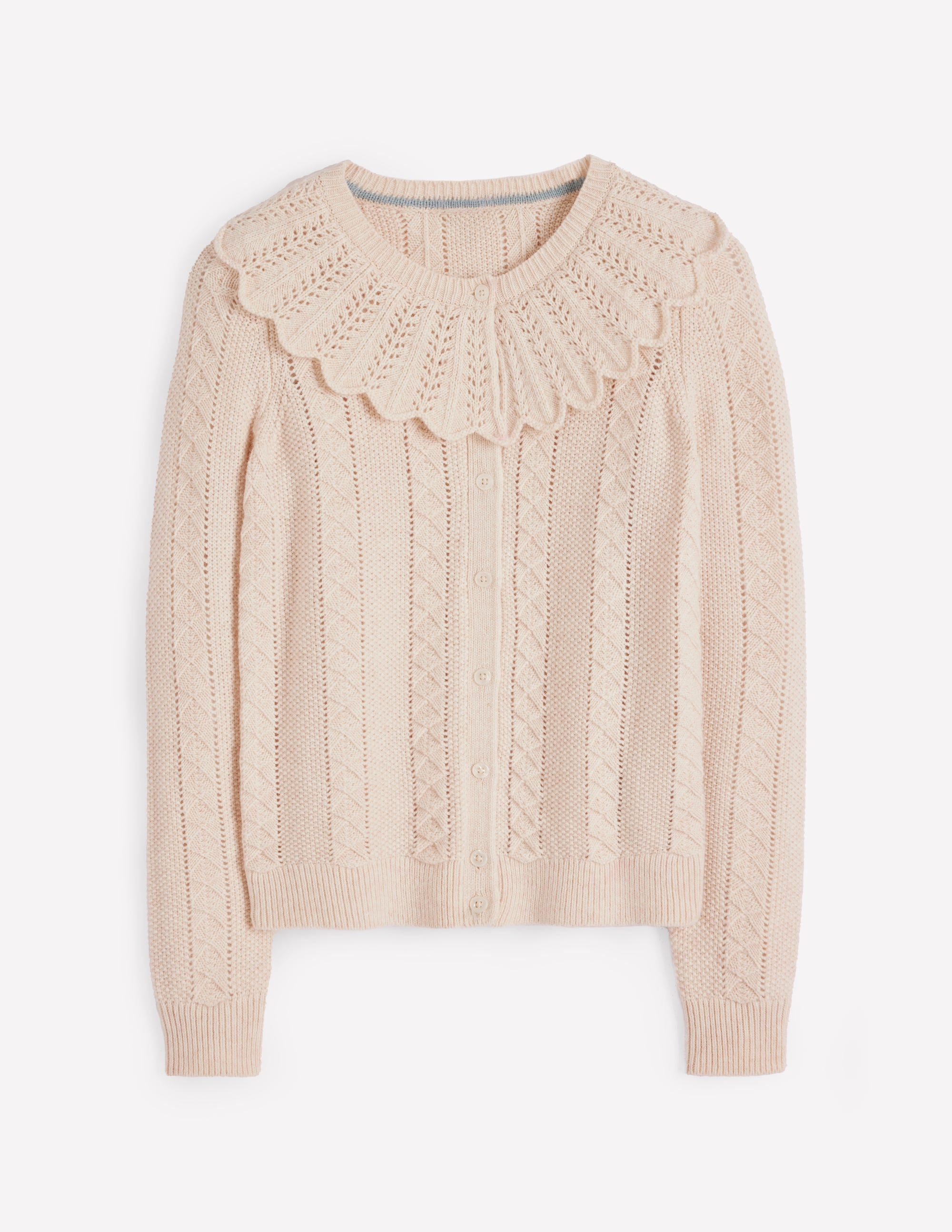 Strickjacke mit Muschelsaum am Kragen-Warmes Naturweiß Meliert - Image 6