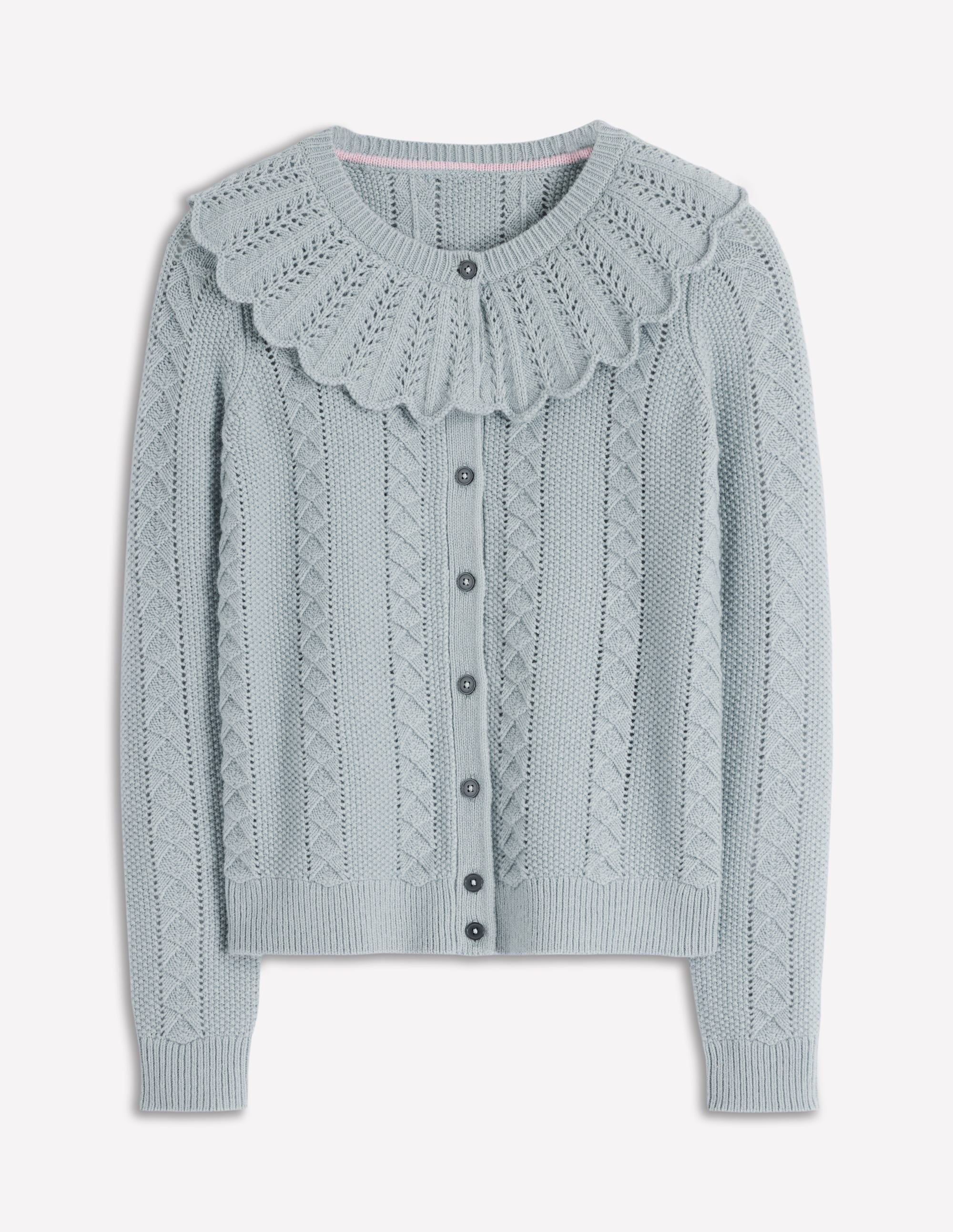 Strickjacke mit Muschelsaum am Kragen-Meeresnebel Blau Meliert - Image 6
