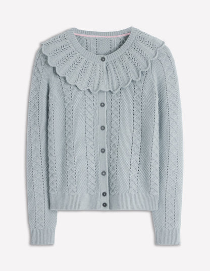 Strickjacke mit Muschelsaum am Kragen-Meeresnebel Blau Meliert-6