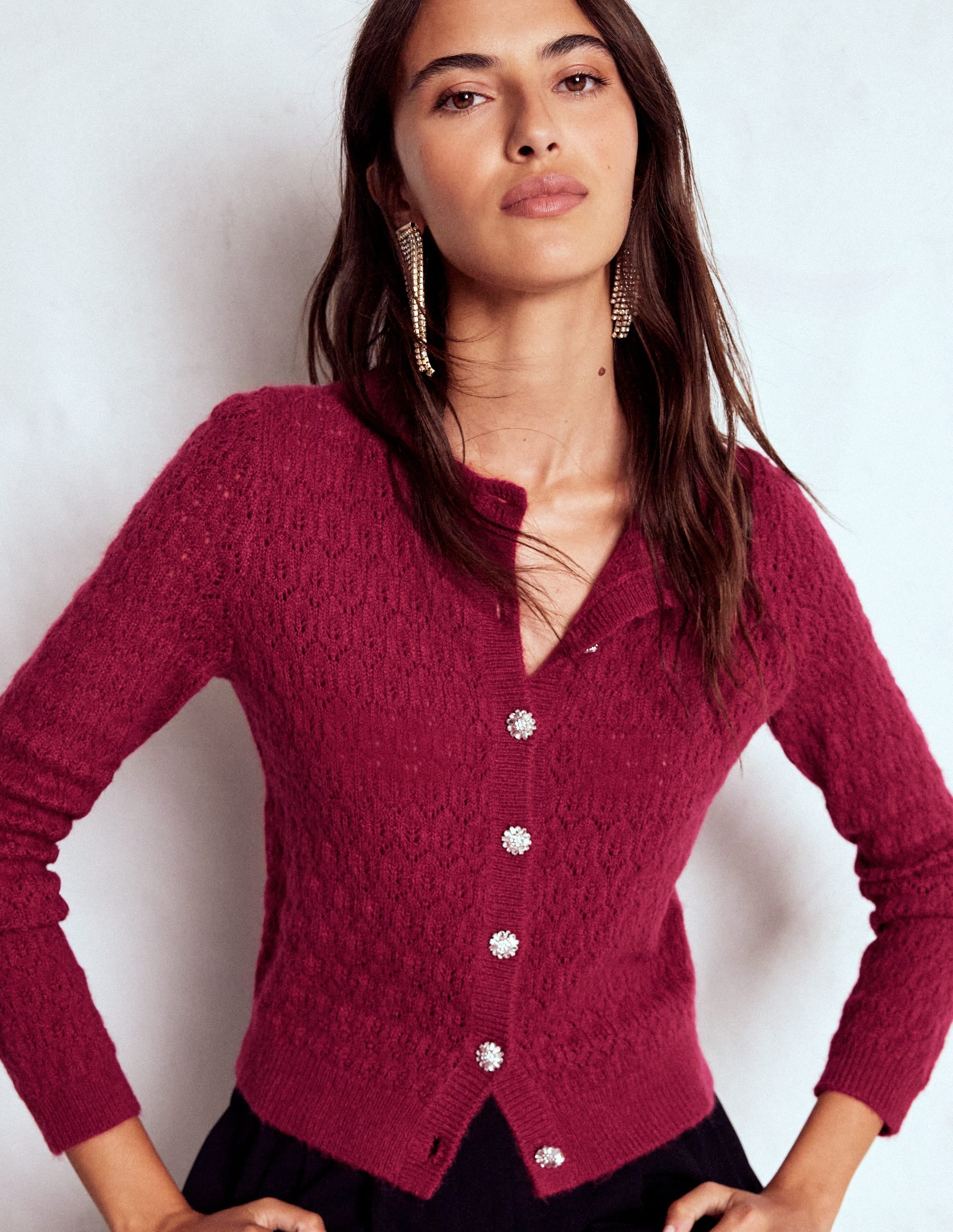 Strickjacke mit Schmuckknöpfen-Rubinrot - Image 4