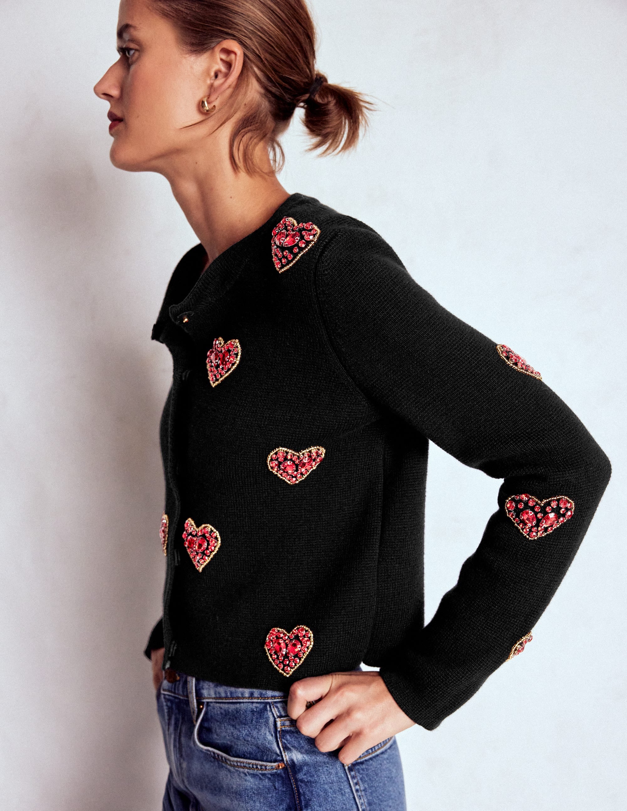 Veste en maille ornementée-Cœurs noirs - Image 2