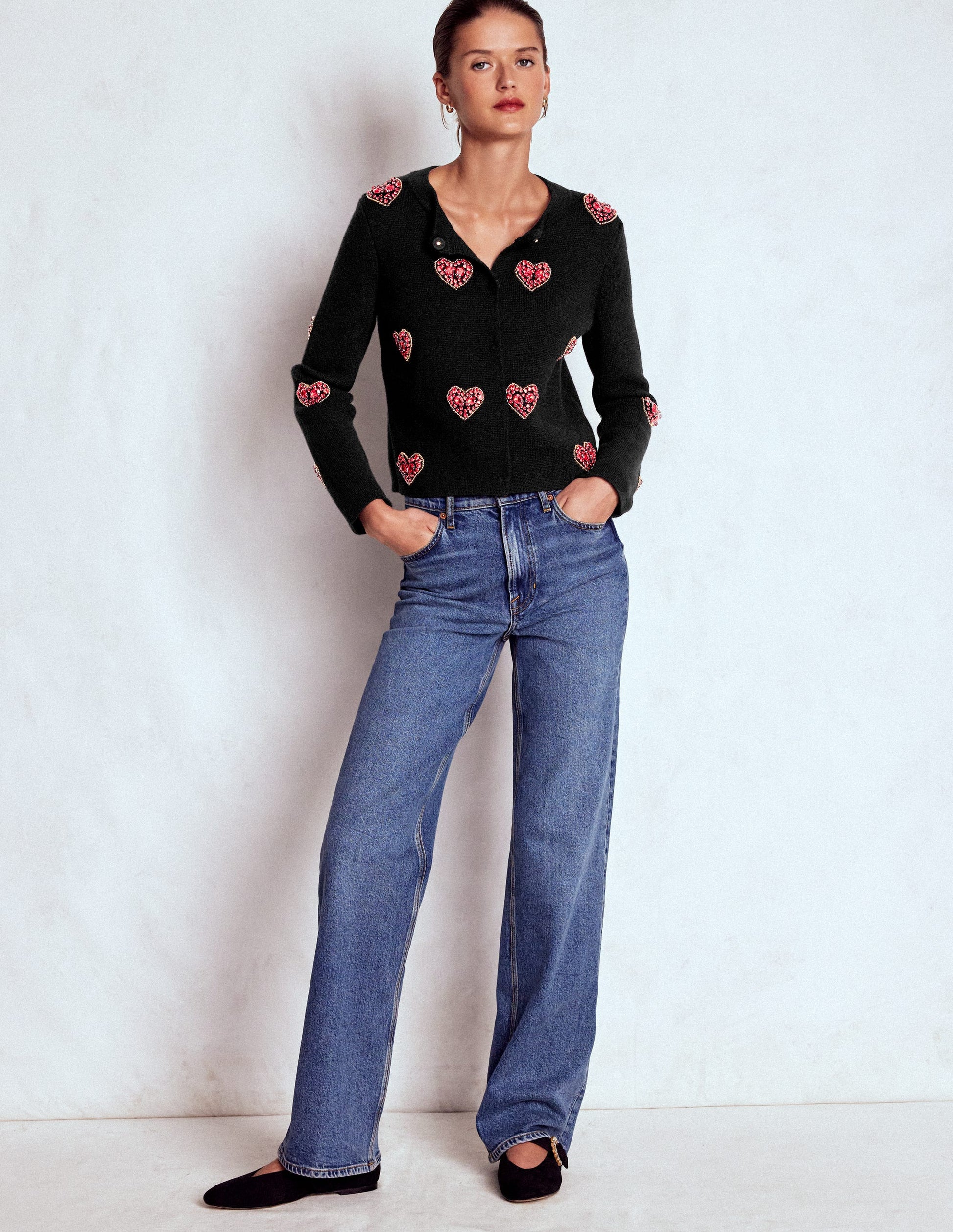 Veste en maille ornementée-Cœurs noirs-4