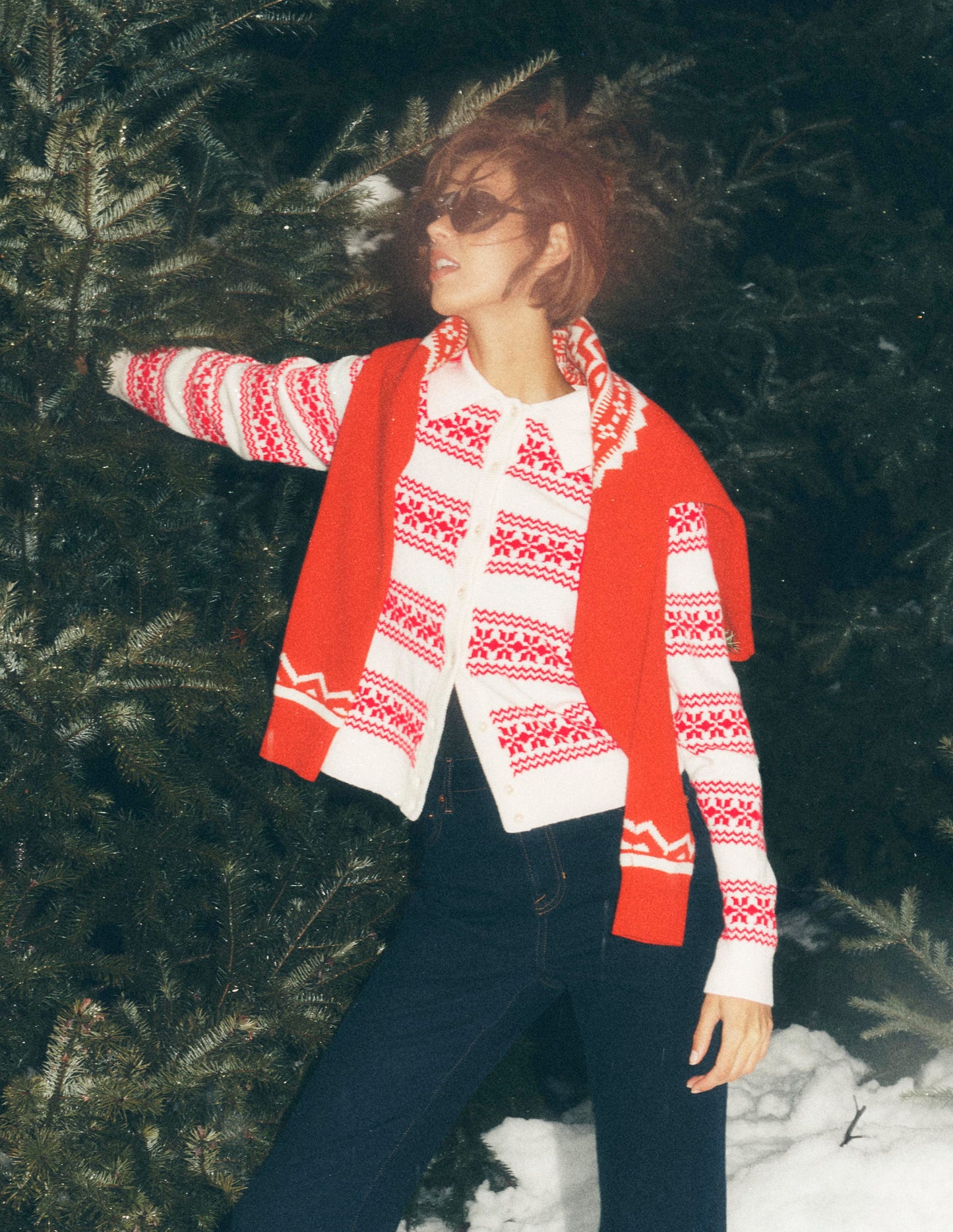 Chemise en maille motif jacquard-Motif jacquard rouge, ivoire chaud