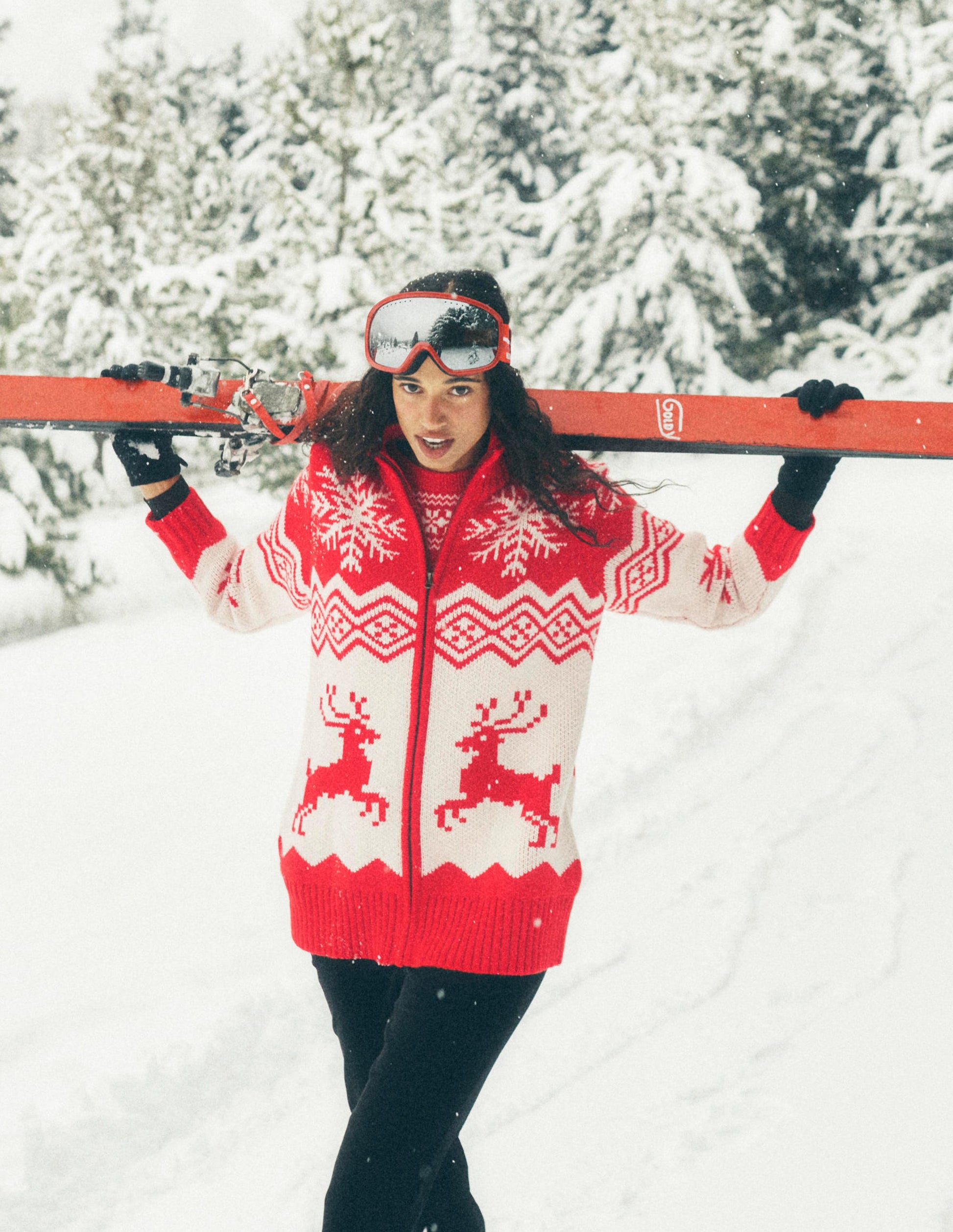 Jacquard-Strickjacke mit Reißverschluss-Mohnblumenrotes Rentier-7