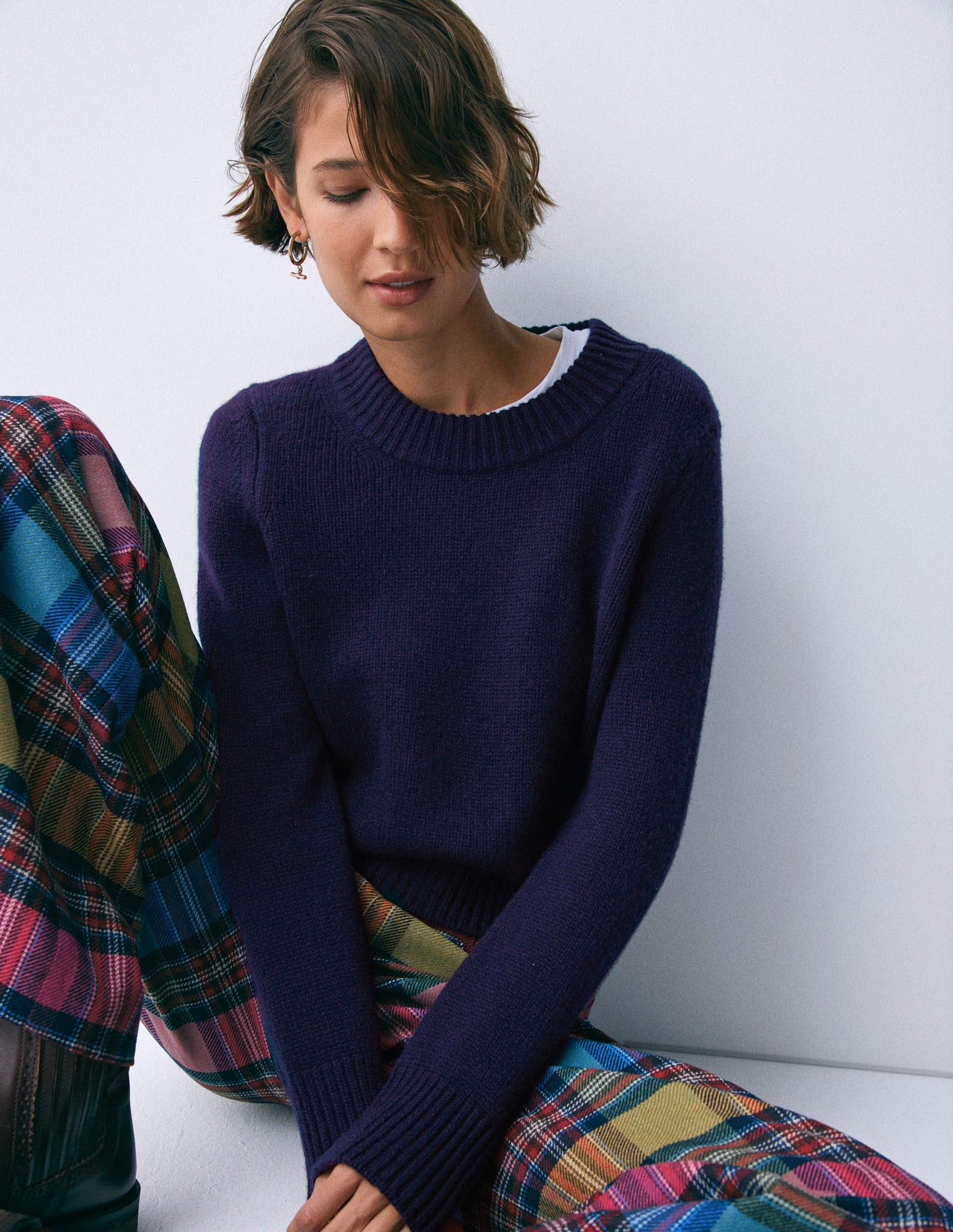 Verkürzter, grob gestrickter Kaschmirpullover-Marineblau