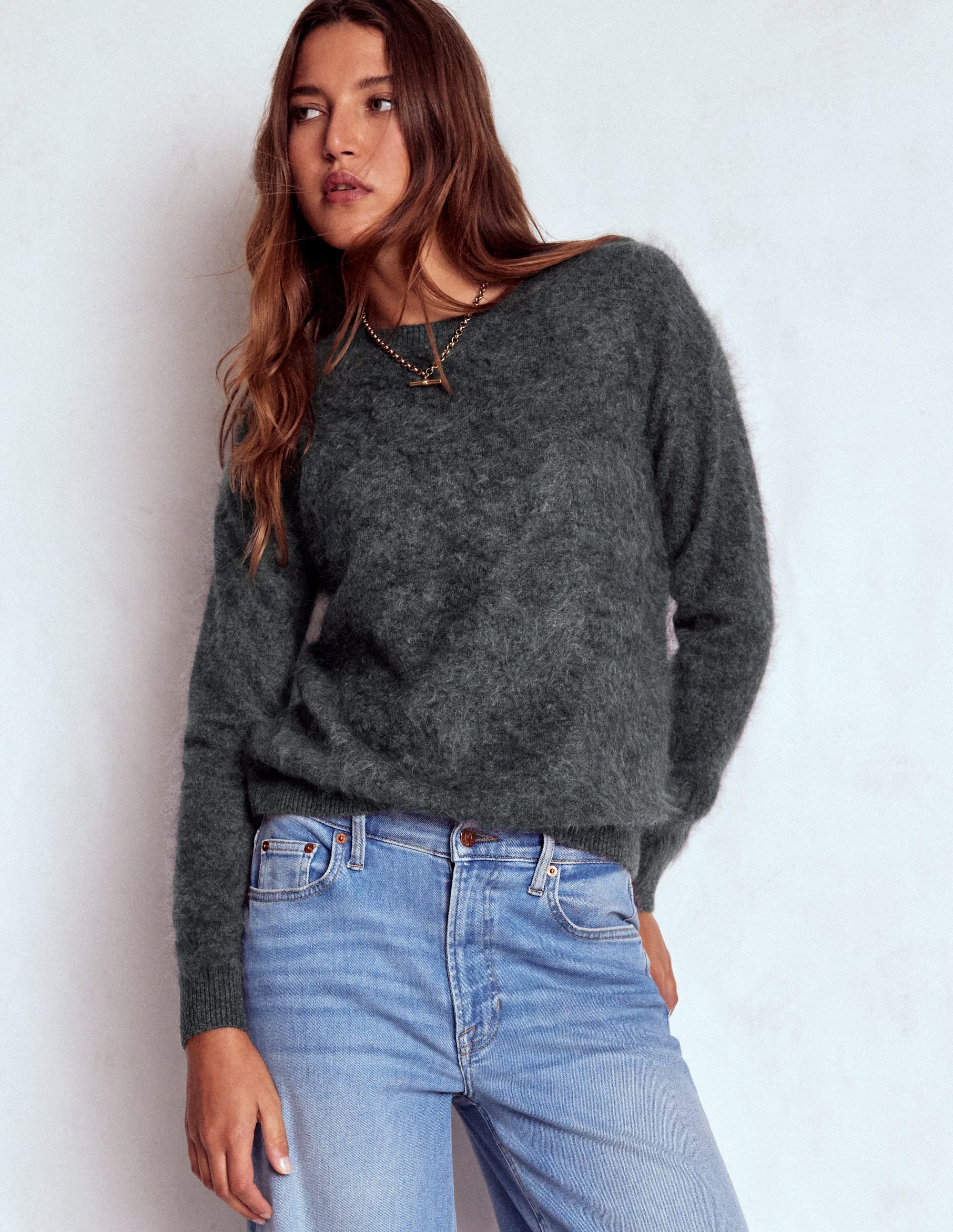 Pull Kat en cachemire brossé-Gris ardoise - Image 1