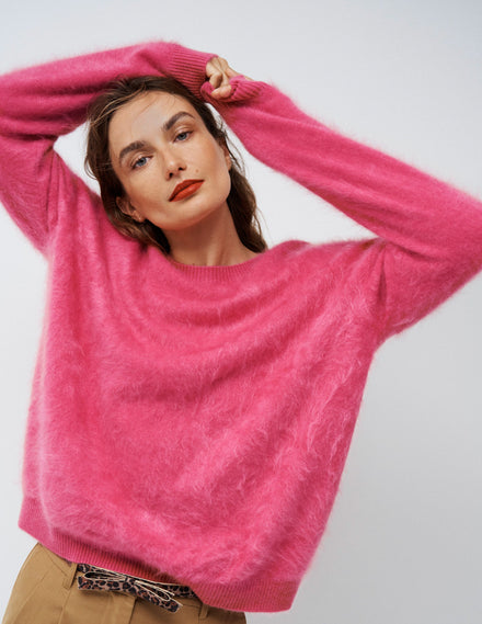 Pullover aus gebürstetem Kaschmir-Rosarot