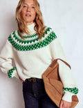 Pull à col montant Bianca en coton-Motif jacquard ivoire chaud