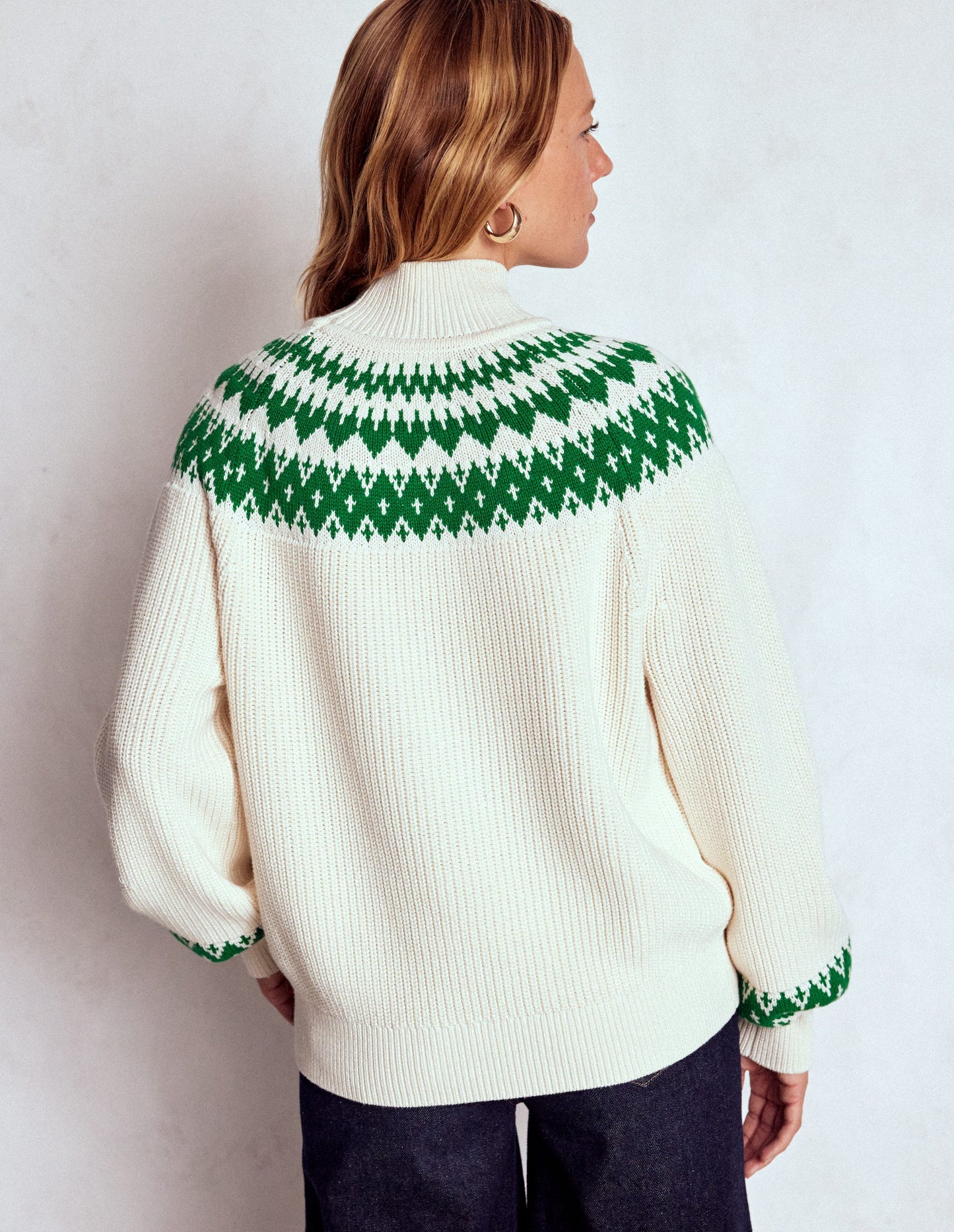 Bianca Cotton High Neck Jumper-Warm Ivory Fair Isle