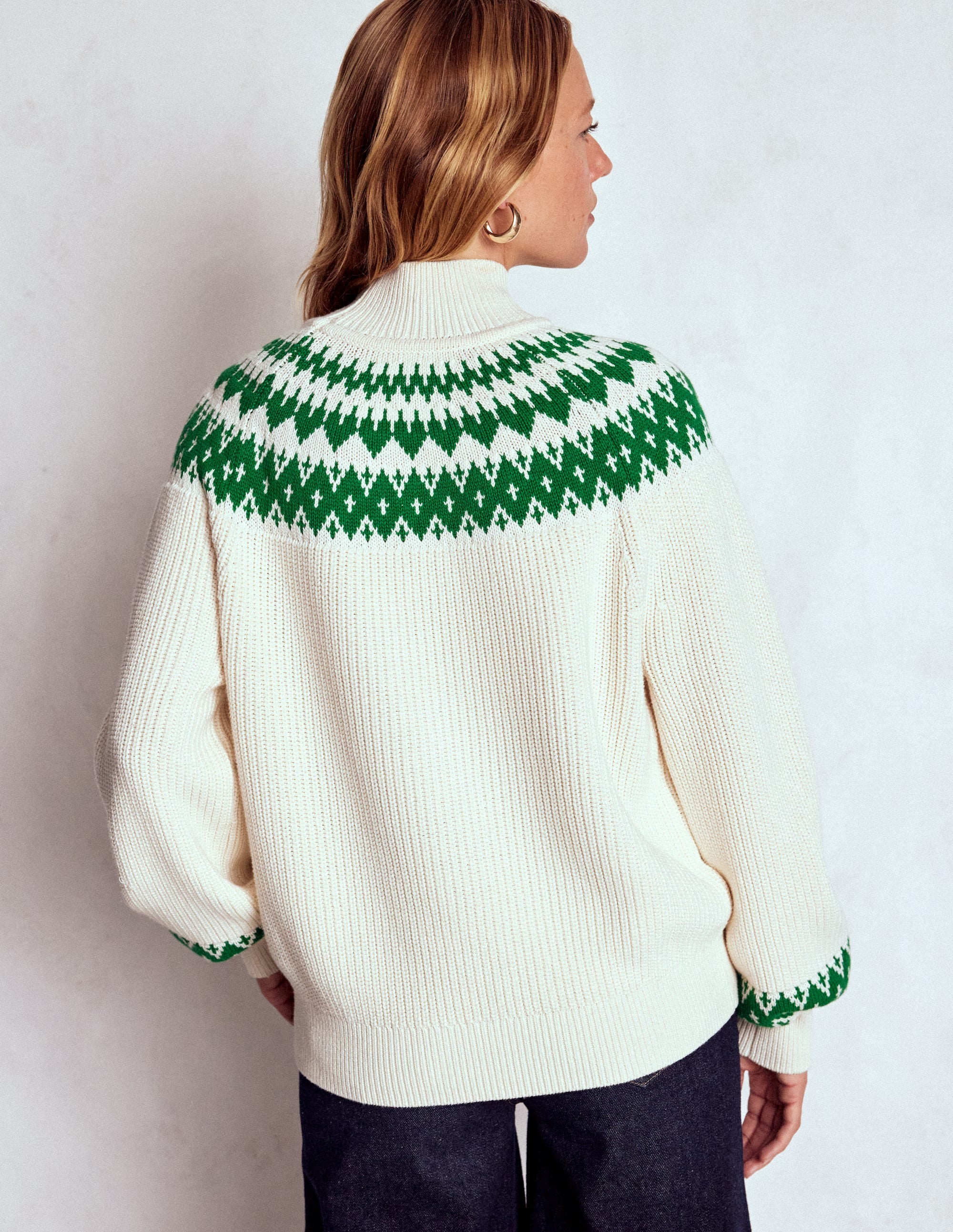 Pull à col montant Bianca en coton-Motif jacquard ivoire chaud - Image 3