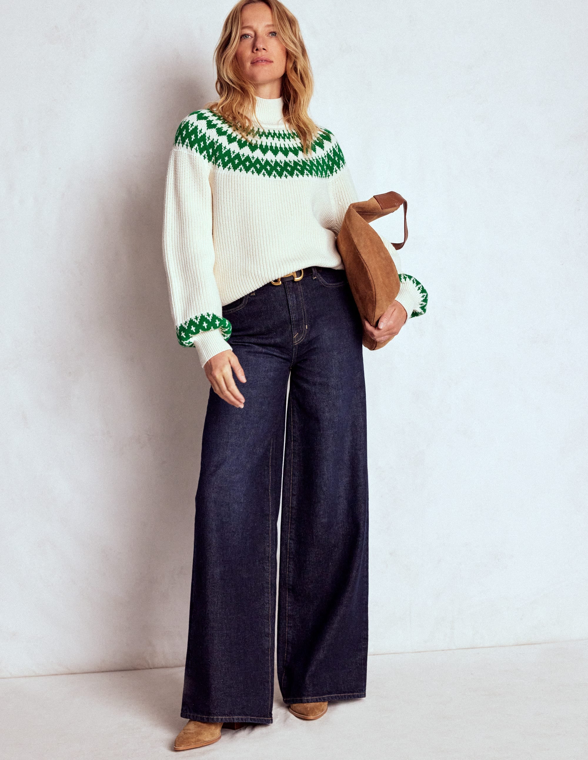 Pull à col montant Bianca en coton-Motif jacquard ivoire chaud - Image 4