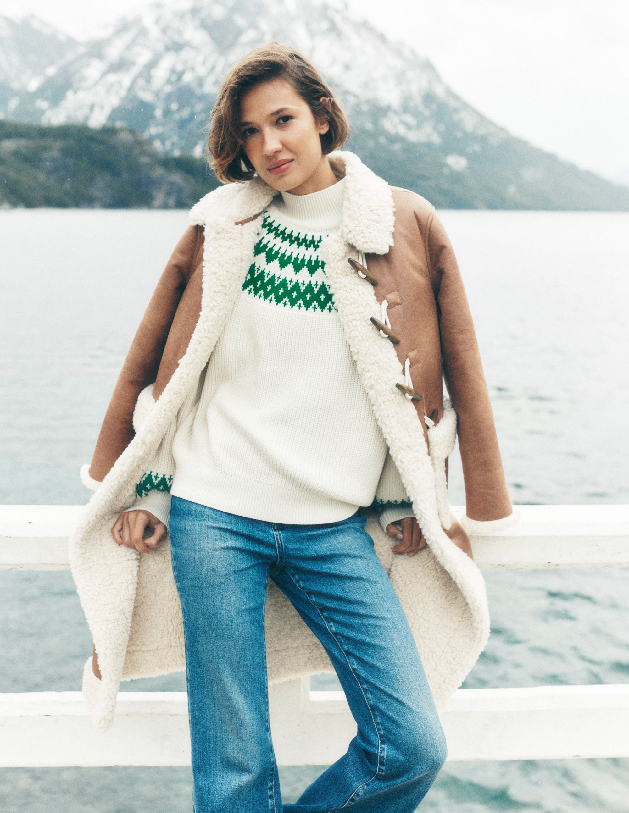 Pull à col montant Bianca en coton-Motif jacquard ivoire chaud - Image 5