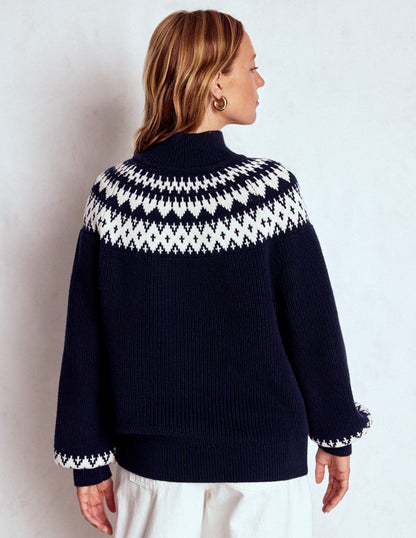 Bianca Cotton High Neck Jumper-Navy Fair Isle-4