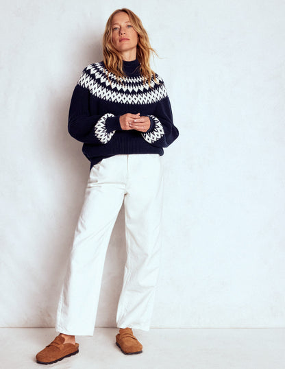 Bianca Cotton High Neck Jumper-Navy Fair Isle-5