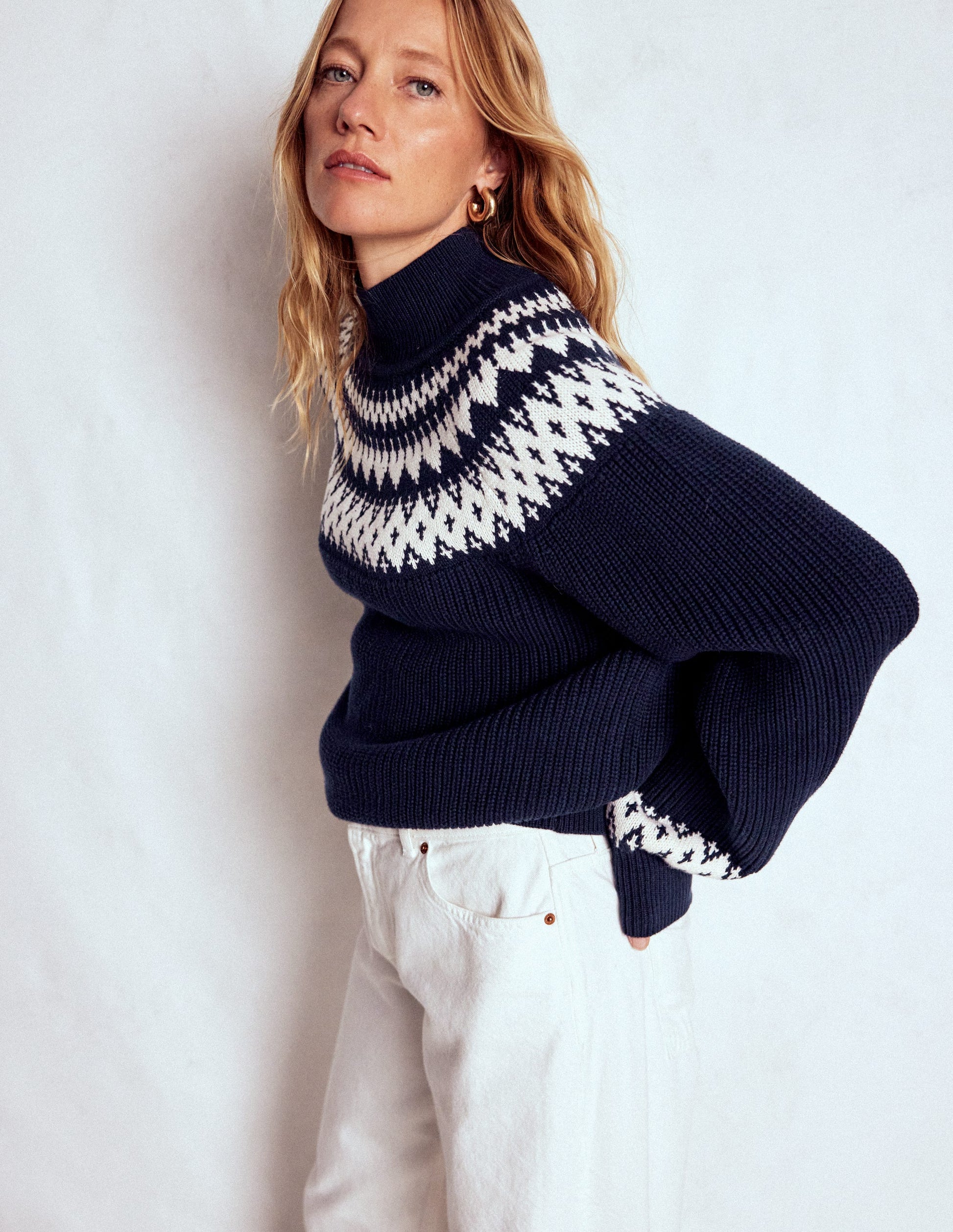 Bianca Cotton High Neck Jumper-Navy Fair Isle-6