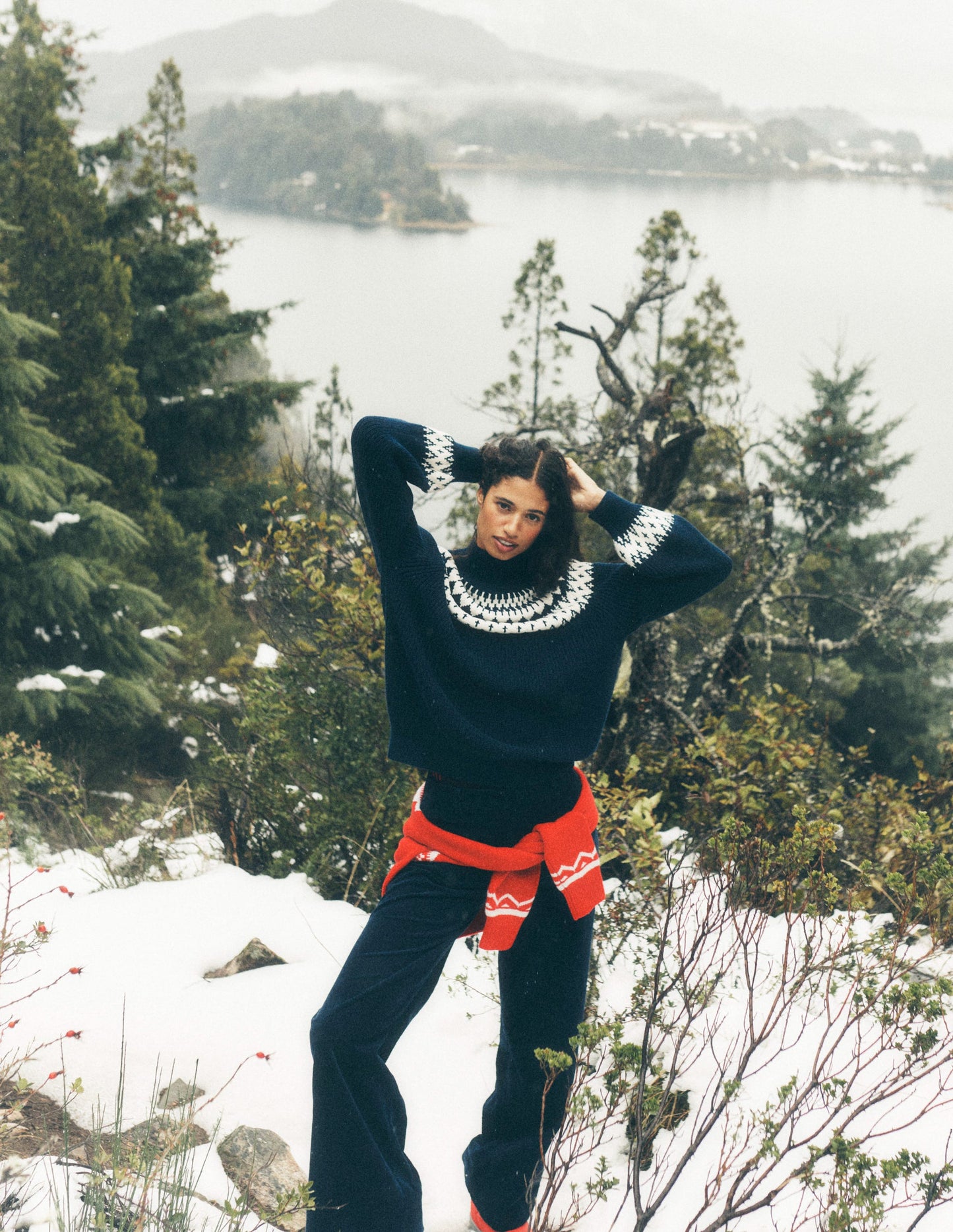 Bianca Cotton High Neck Jumper-Navy Fair Isle