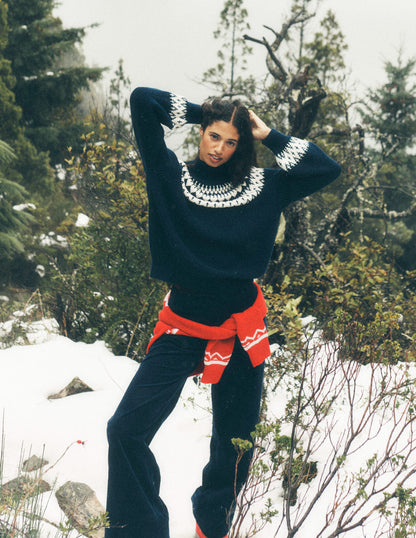 Bianca Hochgeschlossener Baumwollpullover-Navy mit Fair Isle-6