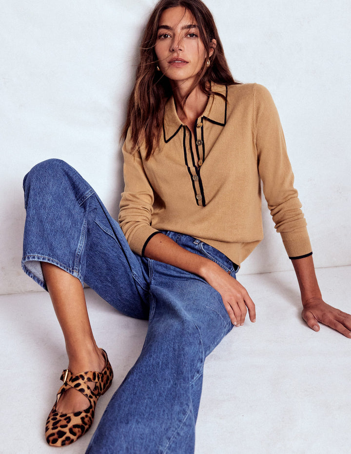 Pull Liz à col tunisien-Marron feuille d'automne