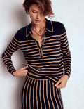Liz Henley-Pullover-Marineblau/Kamelbraun