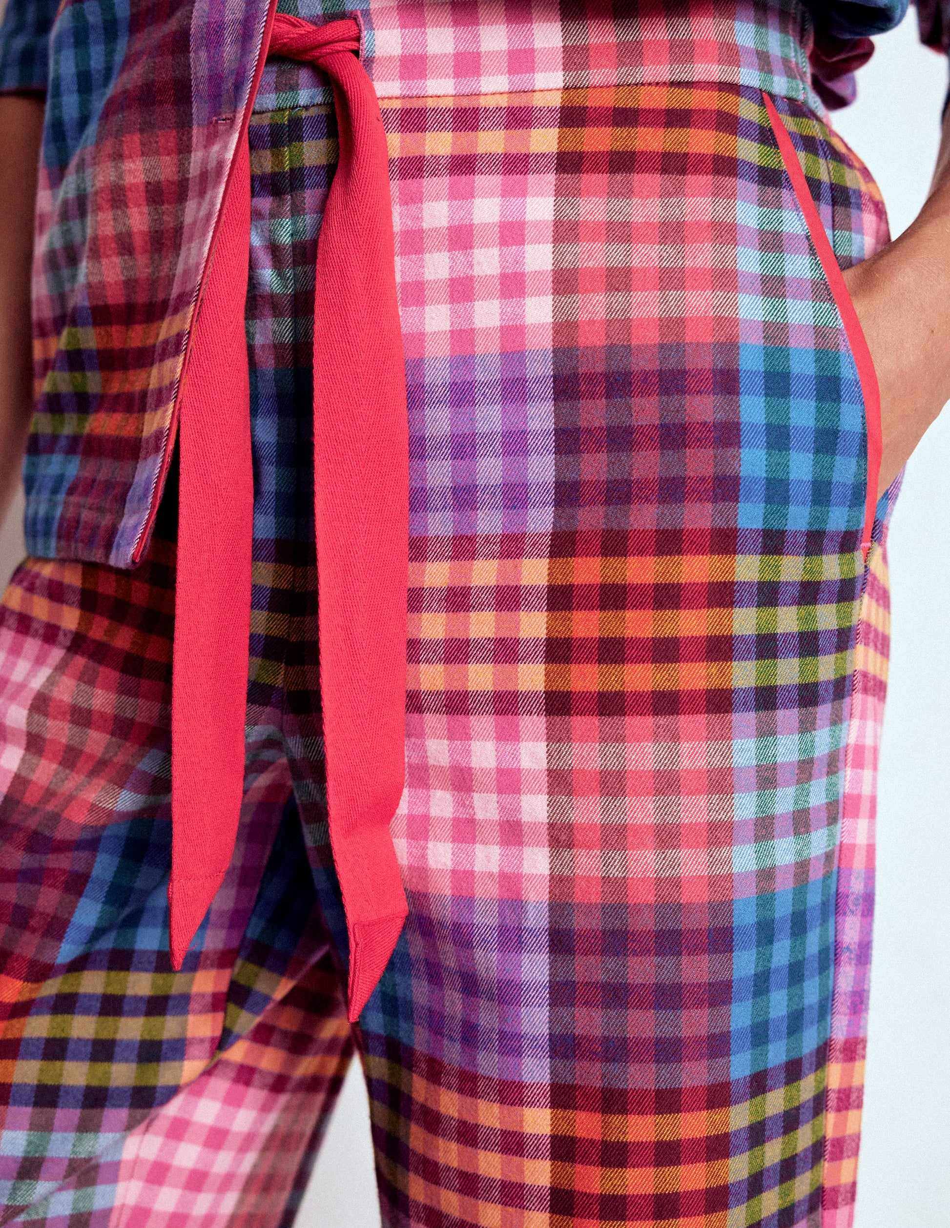 Schlafanzughose aus gebürsteter Baumwolle-Regenbogen Bunt Vichykaro-2