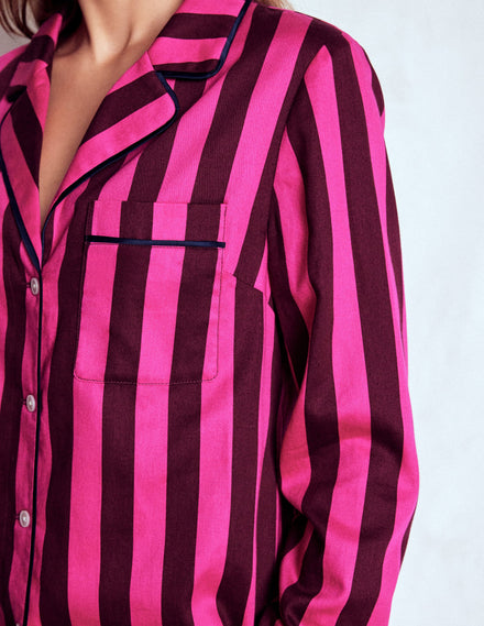 Chemise de pyjama en coton-Rayé rose