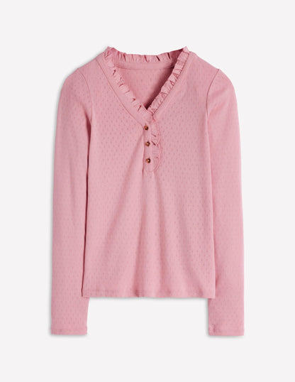 Henley Pyjama Top-Light Pink Marl-4