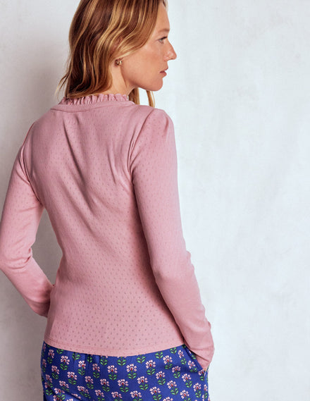 Top de pyjama à col tunisien-Rose clair chiné
