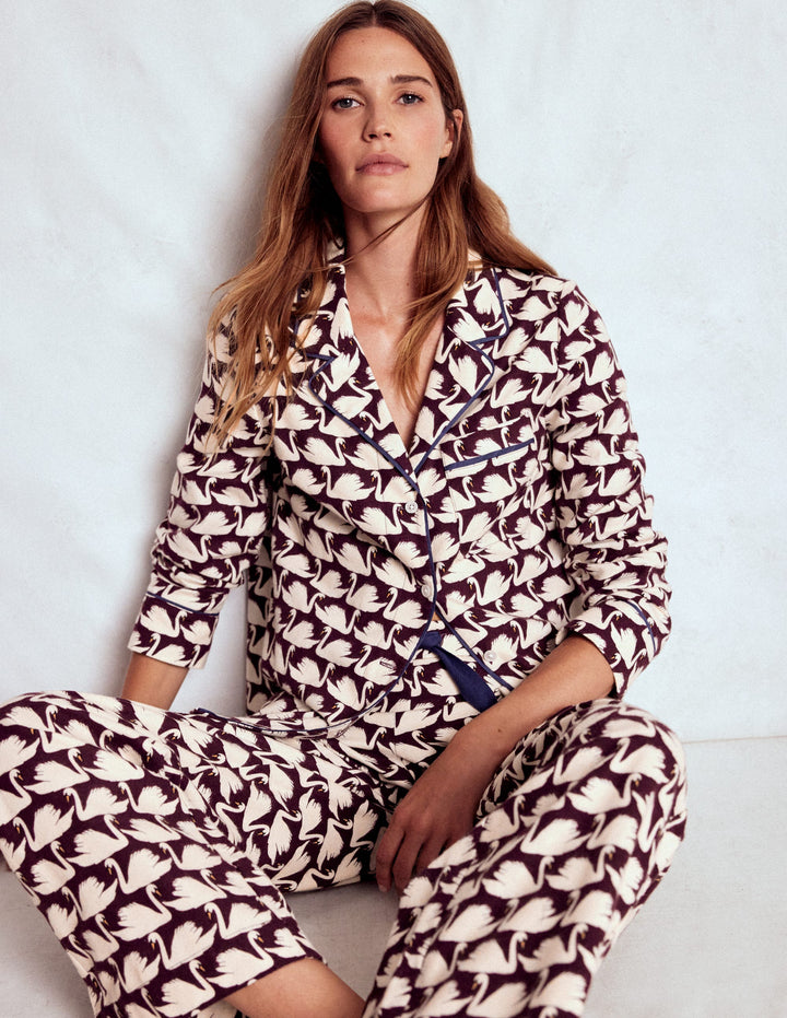 Haut de pyjama en coton brossé-Dégustation de vin, motif Geo Swan