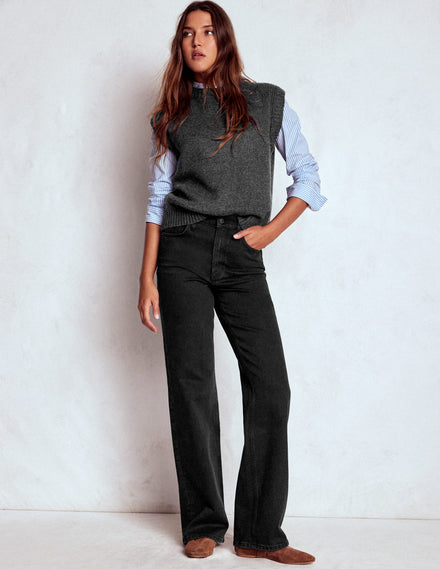 Jeans mit hohem Bund und geradem, weitem Bein-Schwarz