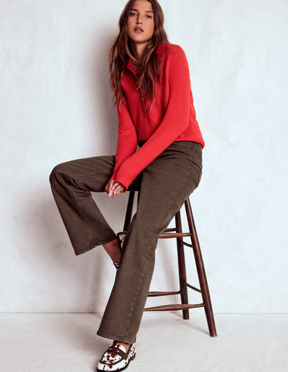 High Rise Column Leg Jeans-Chocolate Brown-1