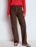 Jeans mit hohem Bund und geradem, weitem Bein-Schokoladenbraun