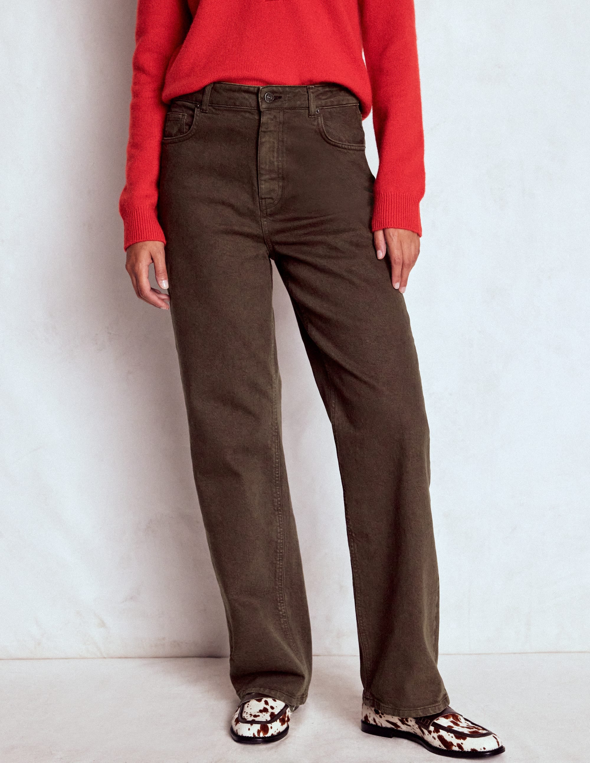 Jeans mit hohem Bund und geradem, weitem Bein-Schokoladenbraun - Image 1