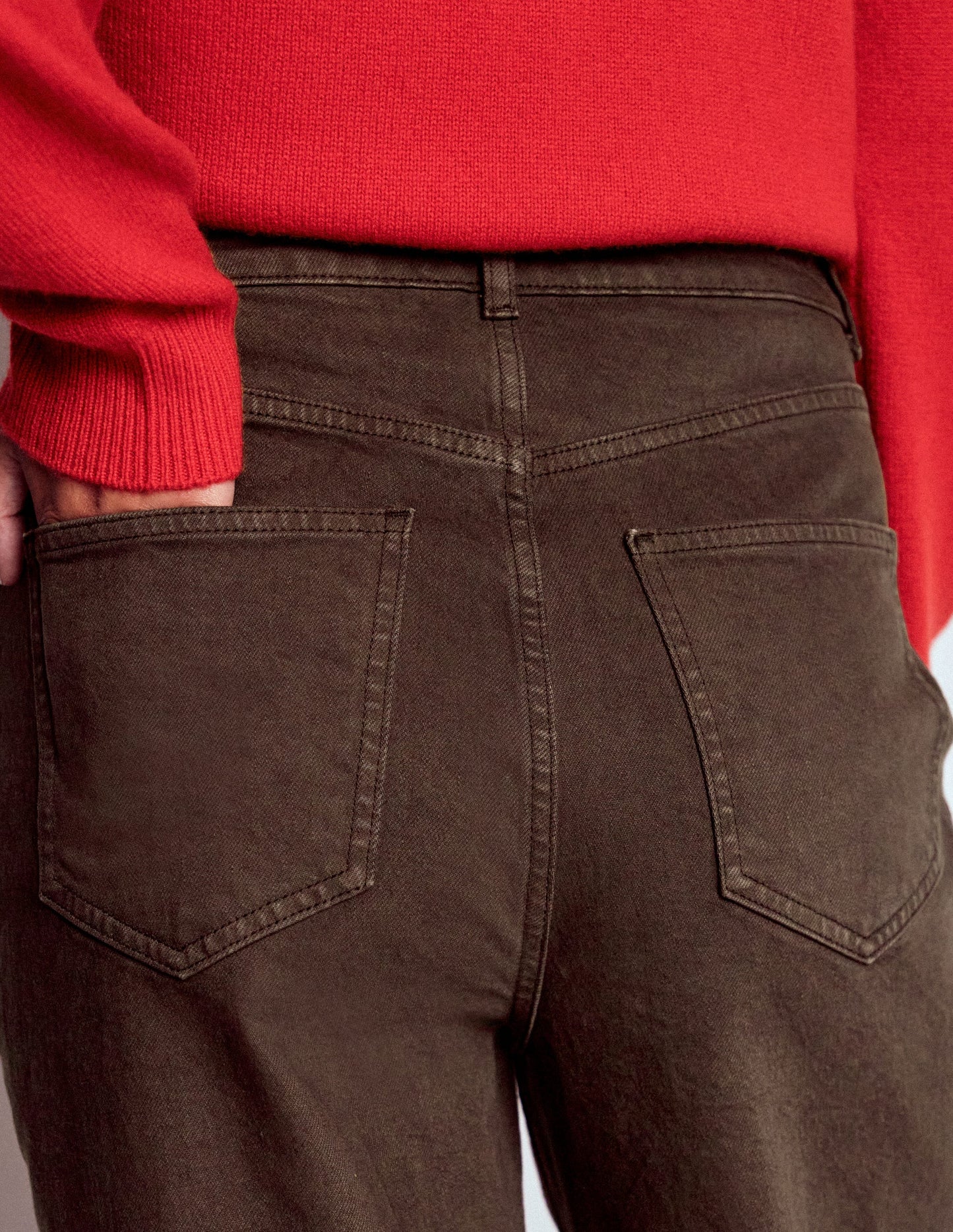 Jeans mit hohem Bund und geradem, weitem Bein-Schokoladenbraun