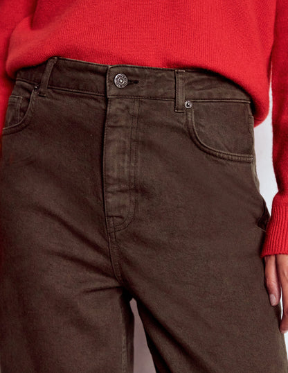 Jeans mit hohem Bund und geradem, weitem Bein-Schokoladenbraun-4