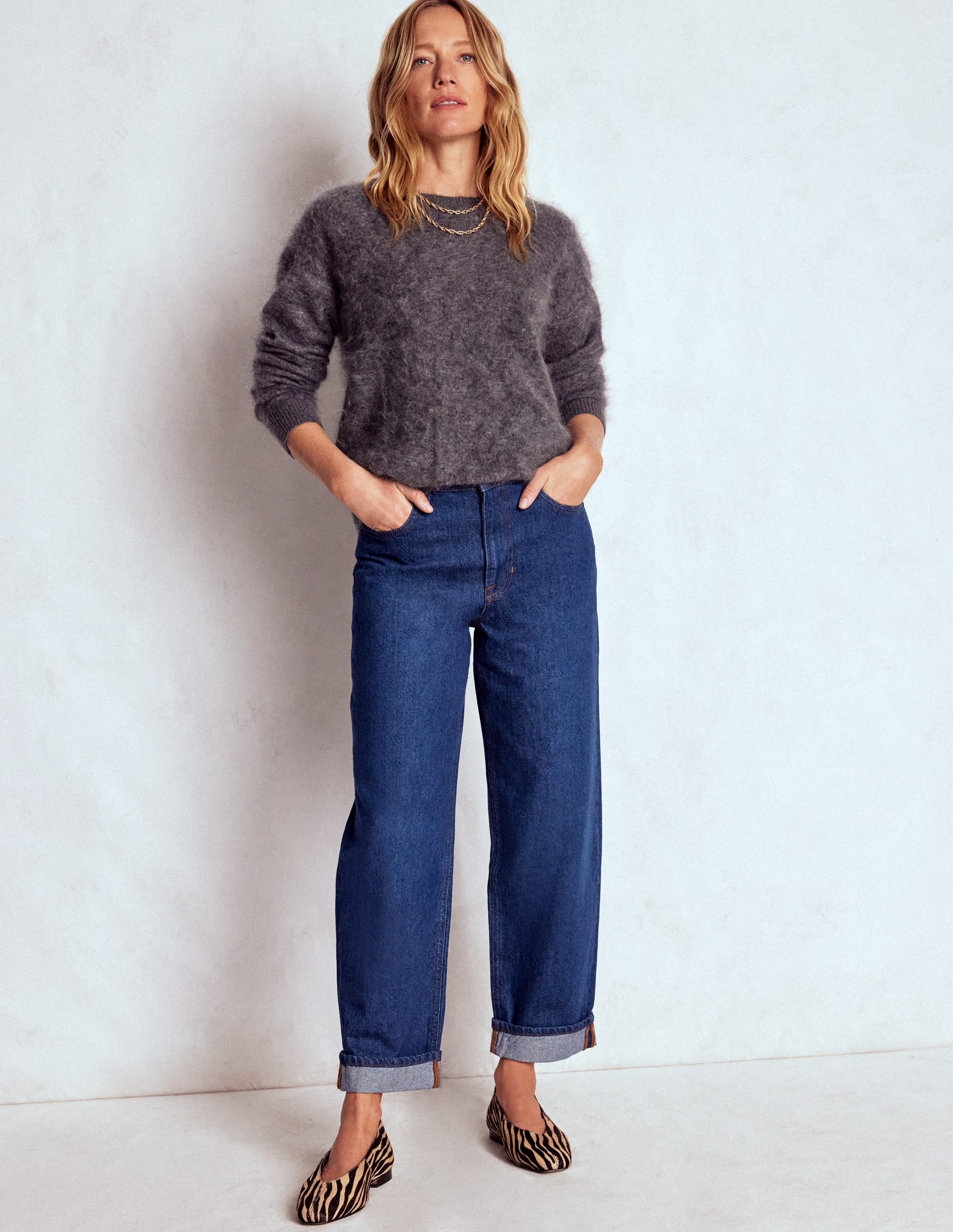 Jean décontracté taille mi-haute-Indigo - Image 1