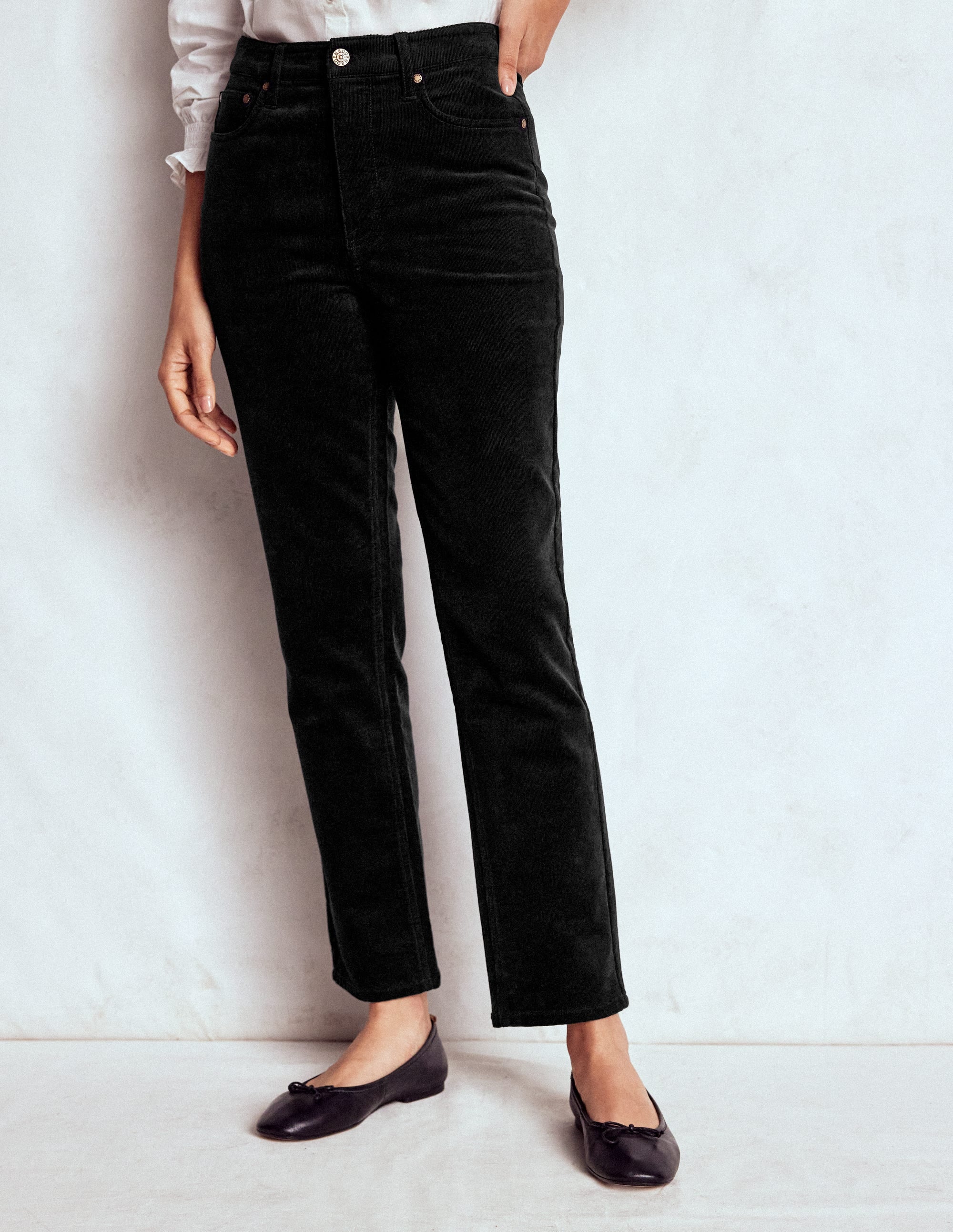 Schmal geschnittene Cord-Jeans mit hohem Bund-Schwarz - Image 5
