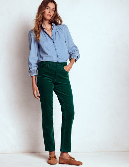 Schmale Cord-Jeans mit hohem Bund-Dunkles Smaragdgrün-1