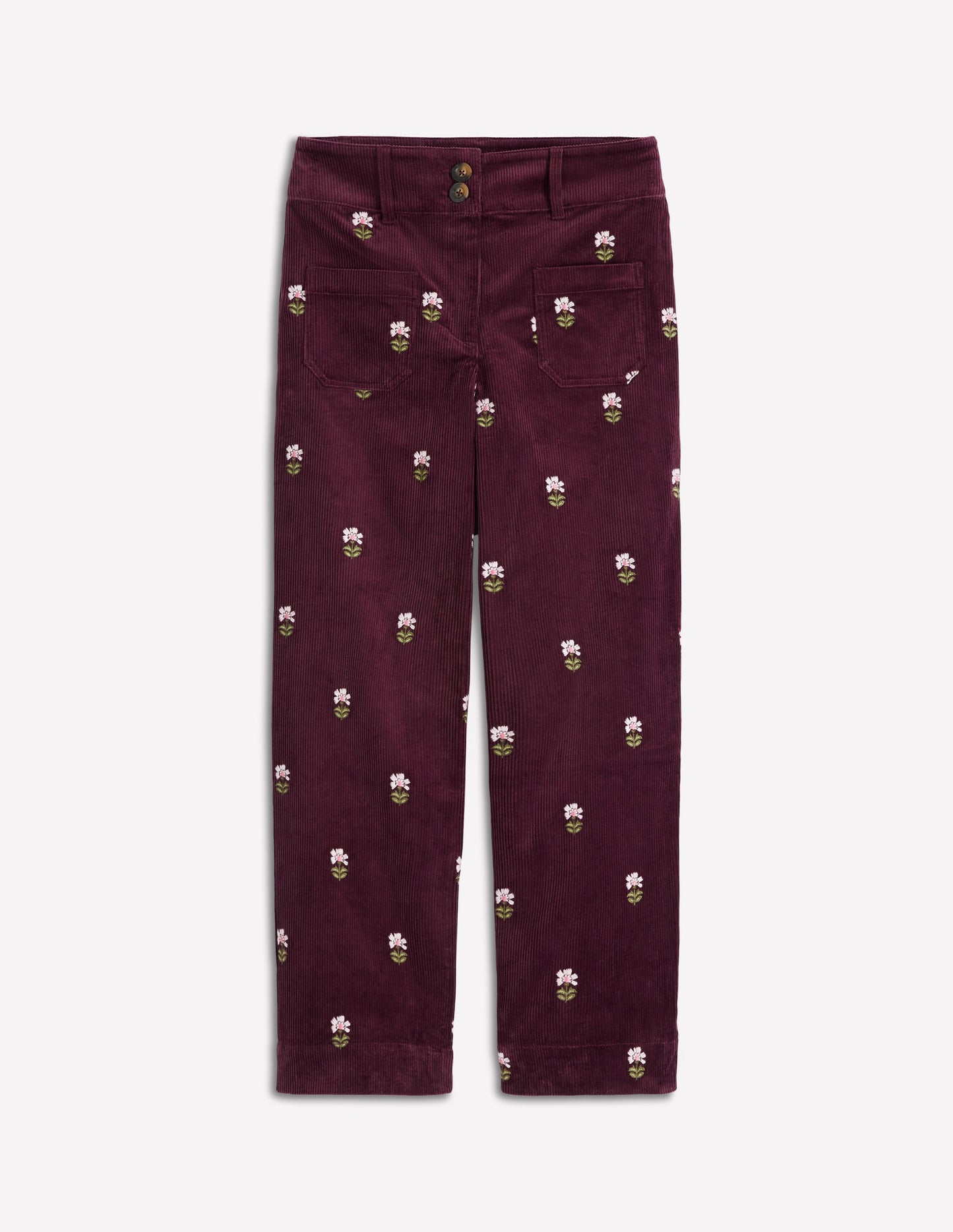 Primrose Cord Trousers-Dark Cherry Embroidery