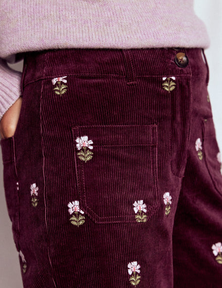 Primrose Cordhose-Dunkles Kirschrot Stickerei